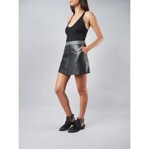 Muubaa Impala A-Line Black White Leather Mini Skirt $400 size 6